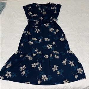 Banana Republic Blue Midi Sundress with V-Neck and Short Sleeves